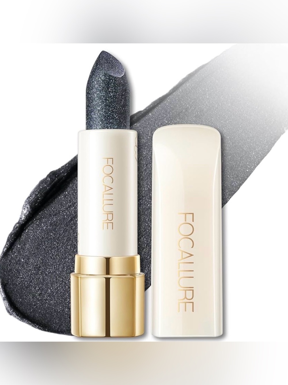 FOCALLURE Shimmer Lipstick - Moisturizing, Glitter Finish, Night Song Black NIB